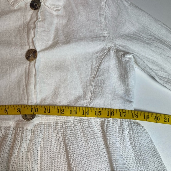 CMC Color Me Cotton Womens Top Peplum Crochet Knit Button Down SS Collar Sz S - Picture 8 of 8